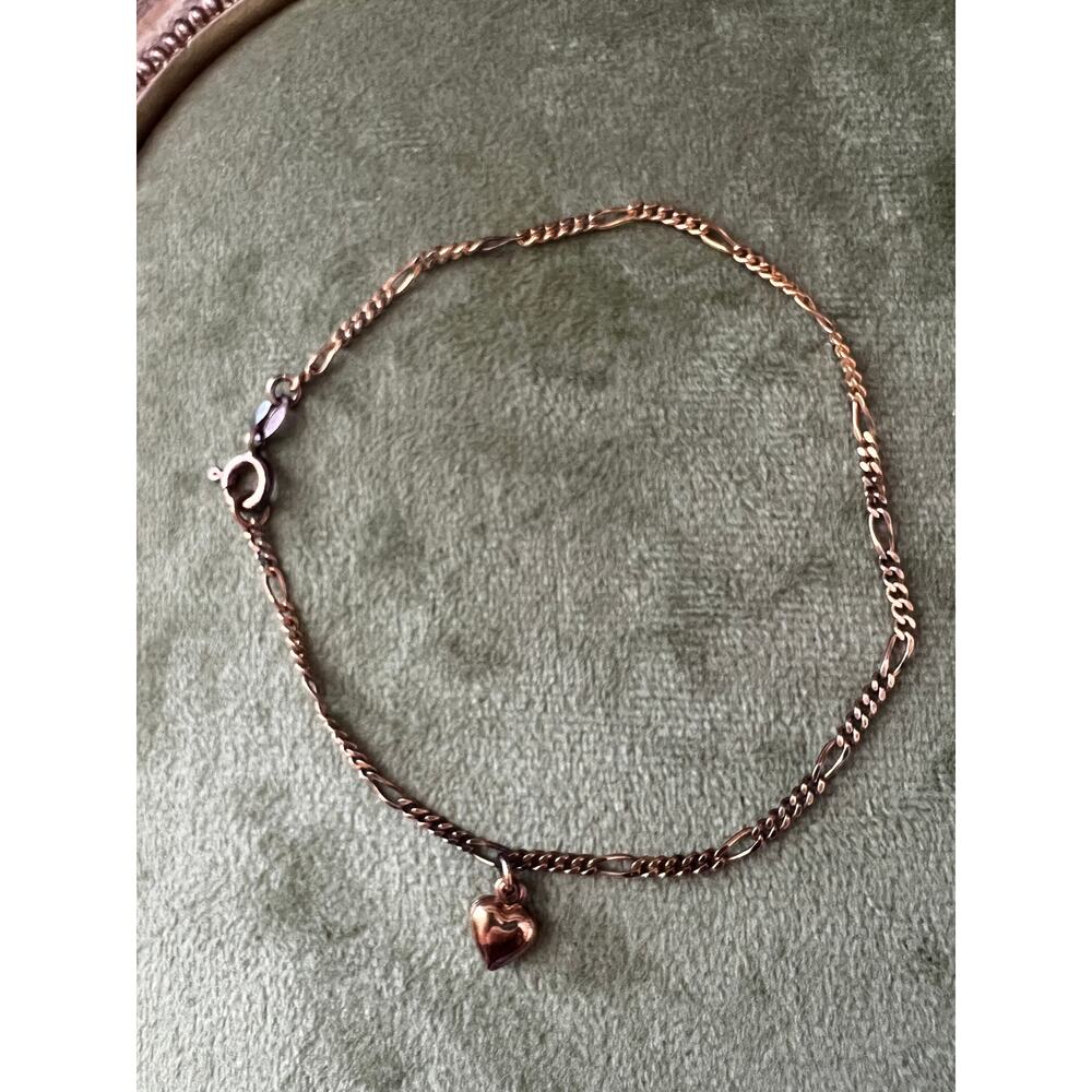 Sterling Silver Heart Anklet 925 Italy MWS Figaro Chain Rose Gold Beachwear